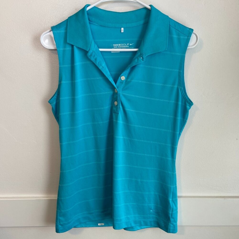 Nike Golf Turquoise Striped Tour Performance Collared Tank Top